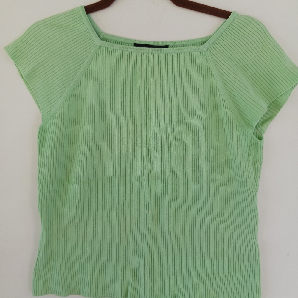 C'estCity Ribbed Square Neckline Short Sleeve Top